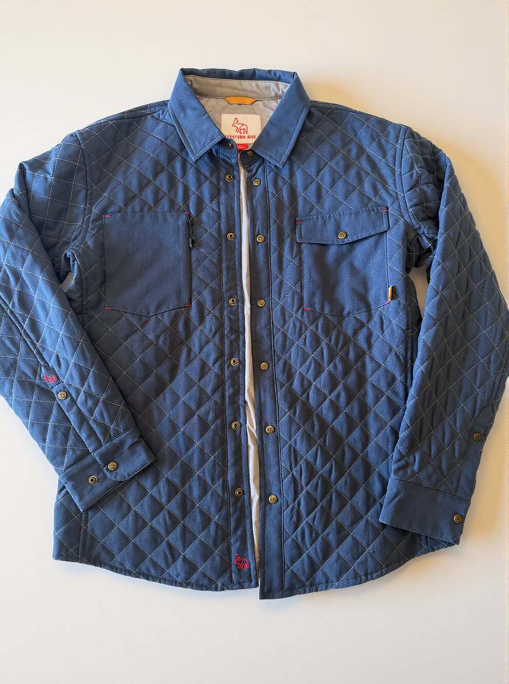 Western Rise AirLoft Quilted Shirt Jacket Medium Blue Snap Shacket